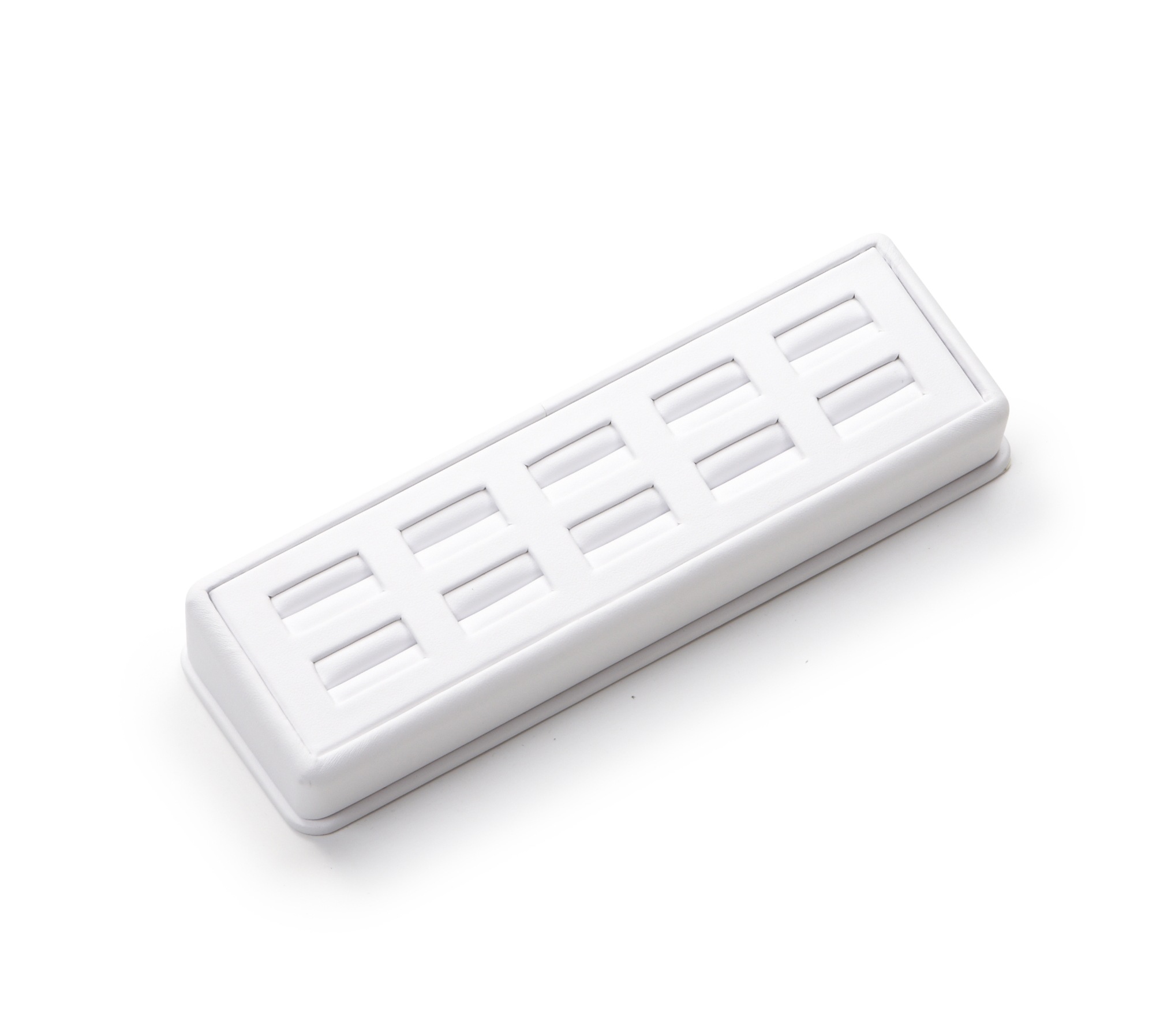 White Leatherette 9 Ring Slot Stand