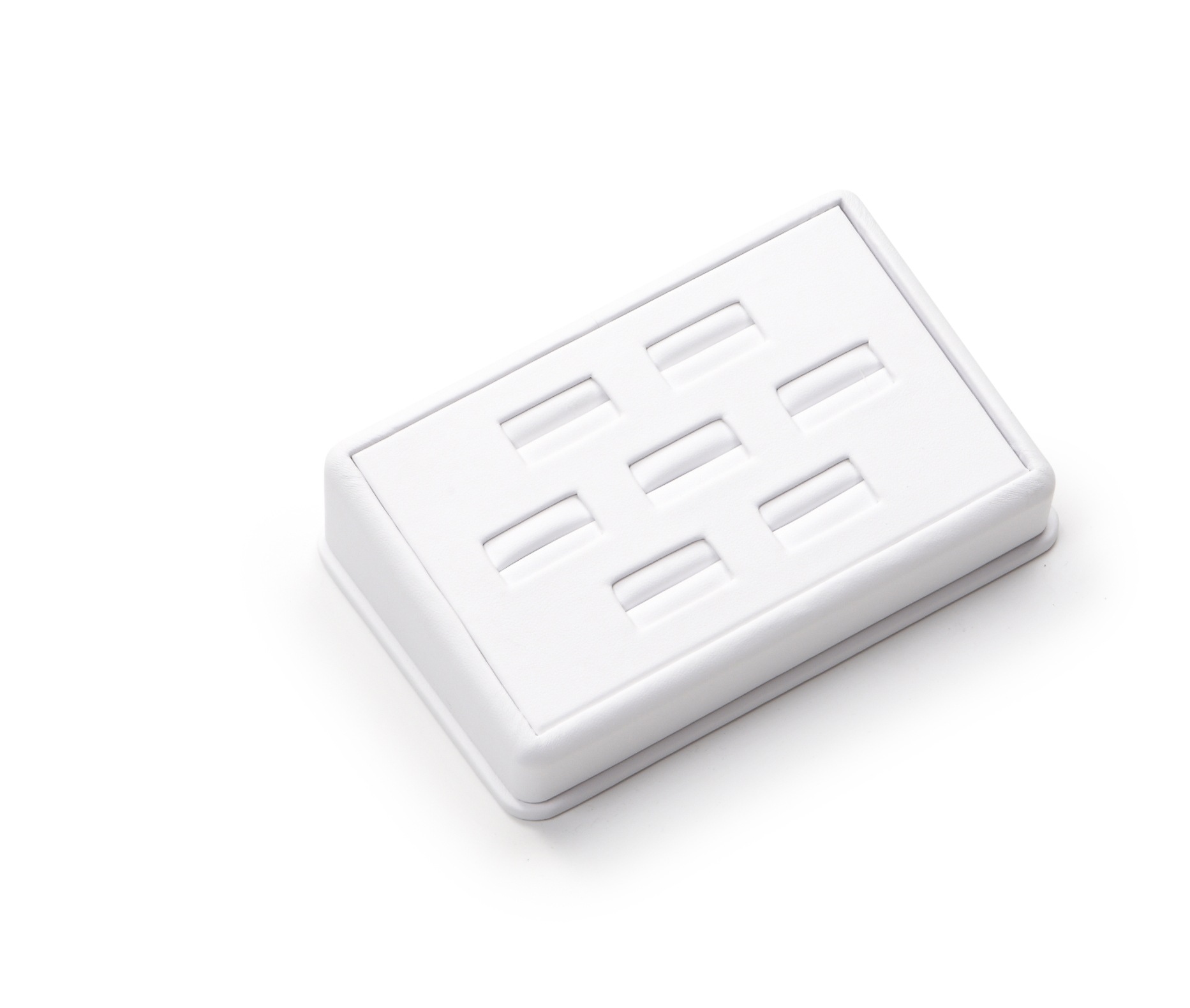 White Leatherette 7 Ring Slot Stand