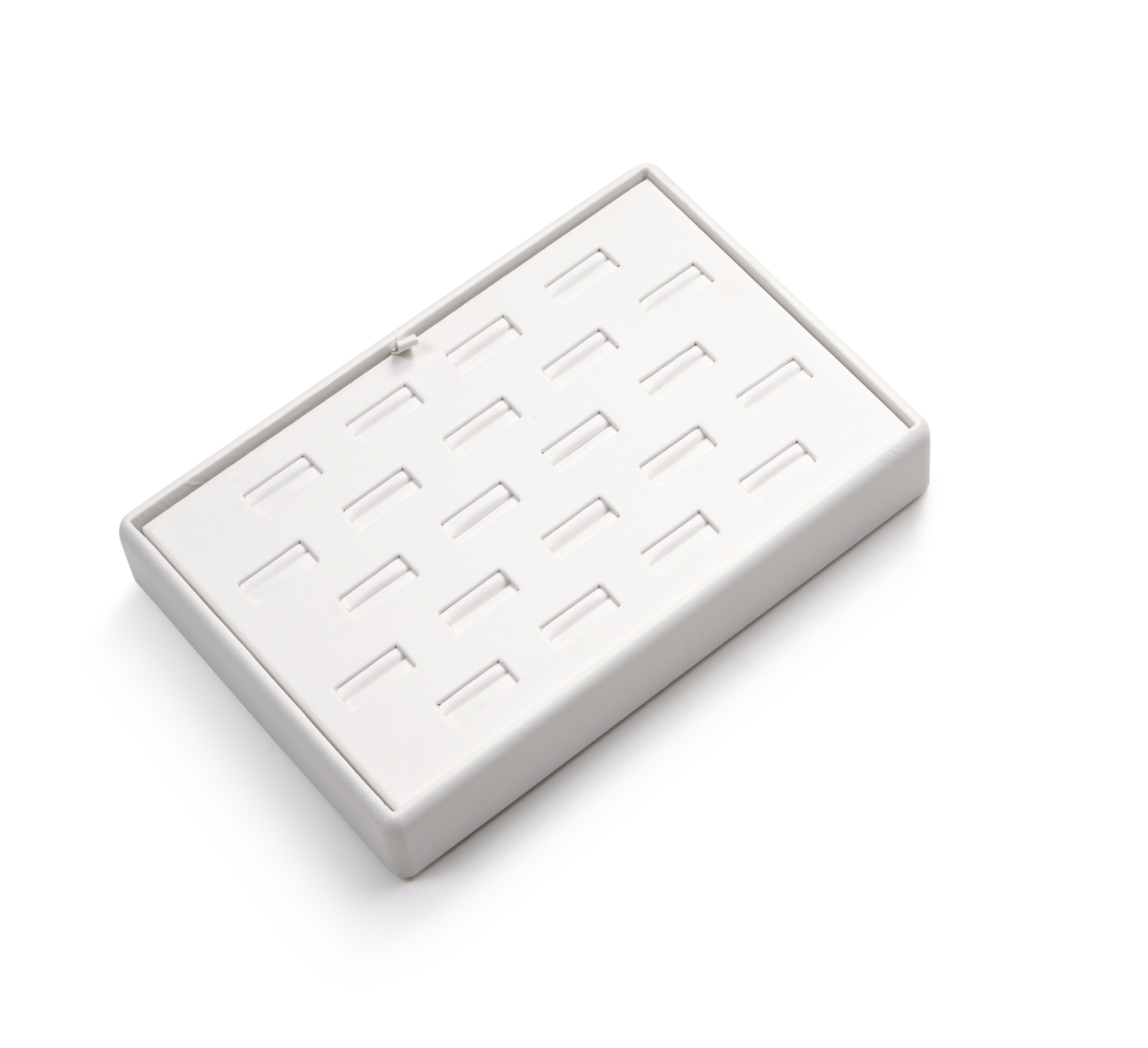 White Leatherette 22 Slot Ring Tray