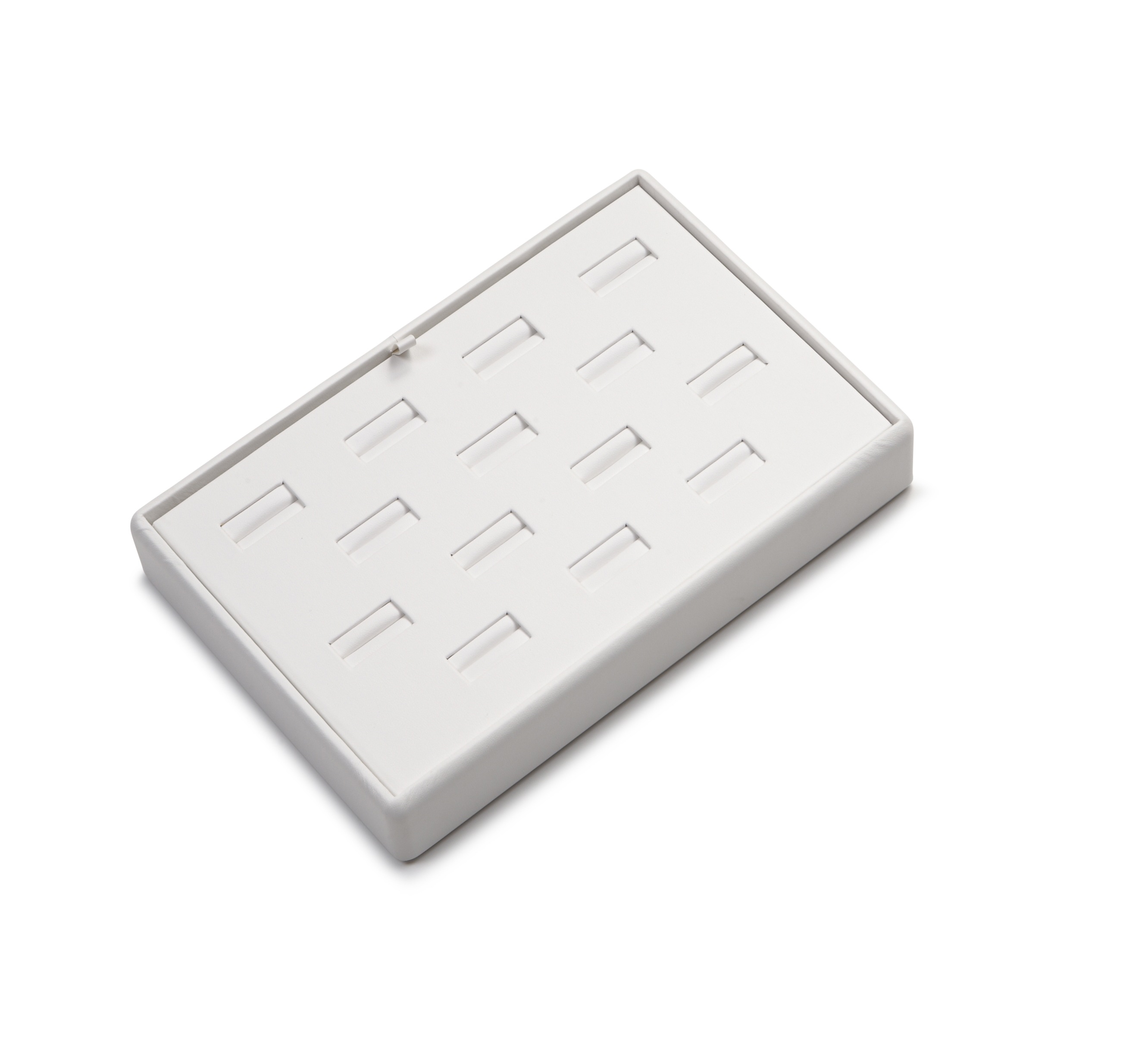 White Leatherette 14 Slot Ring Tray