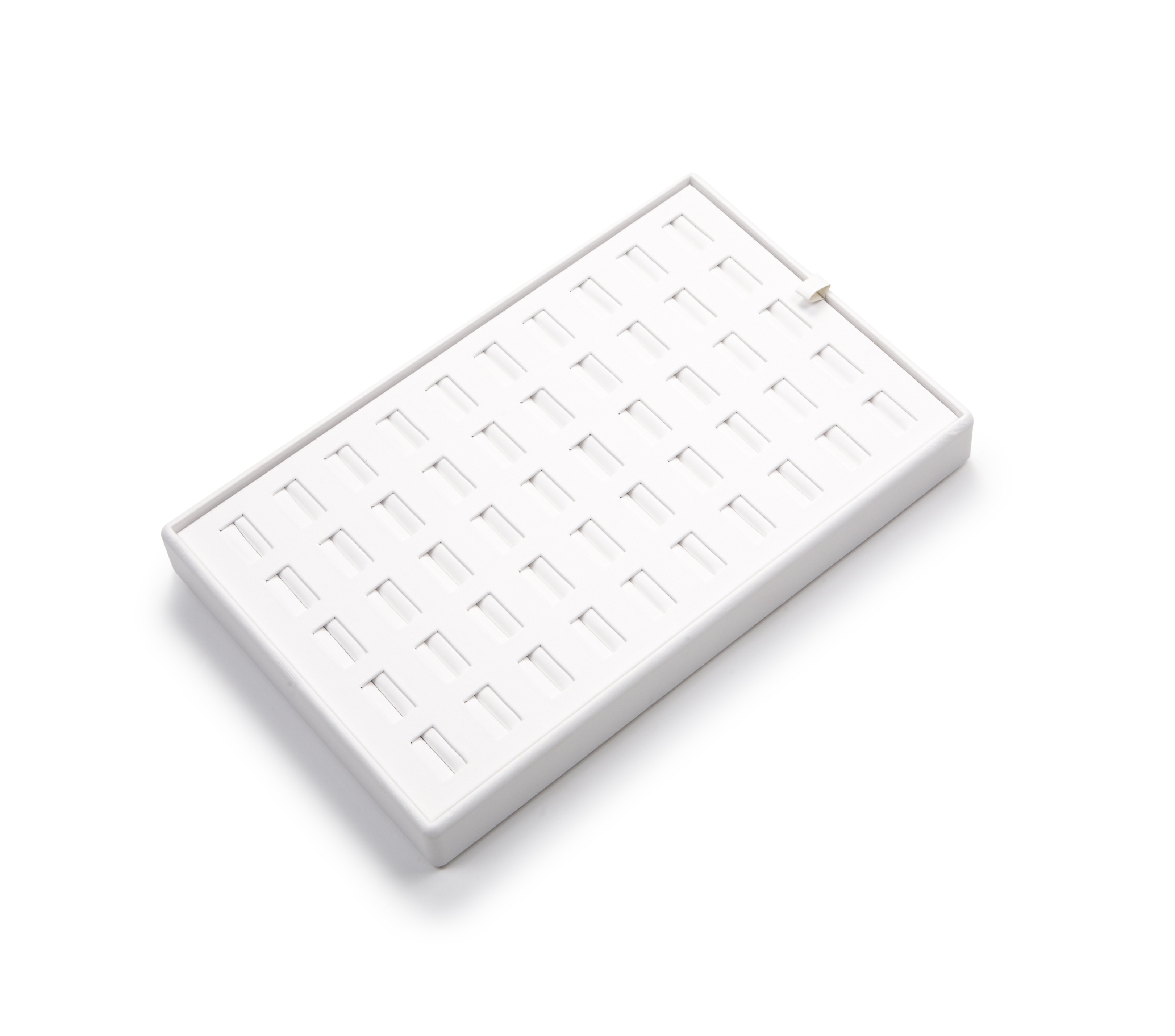 White Leatherette 50 Slot Ring Tray