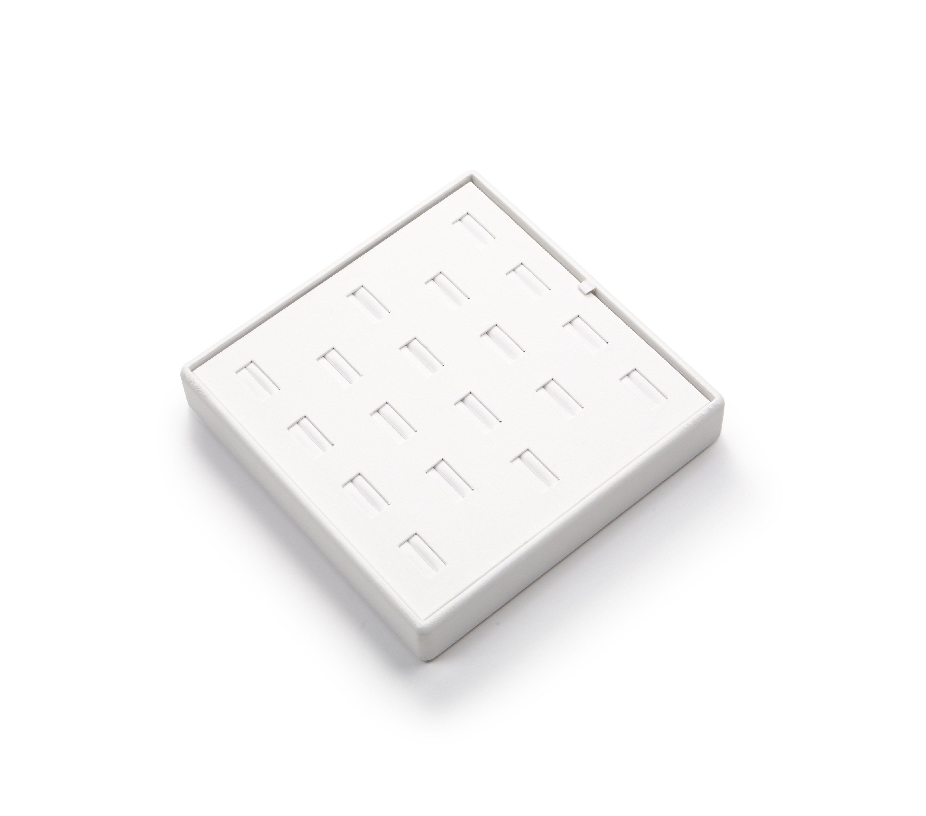 White Leatherette 18 Slot Ring Tray