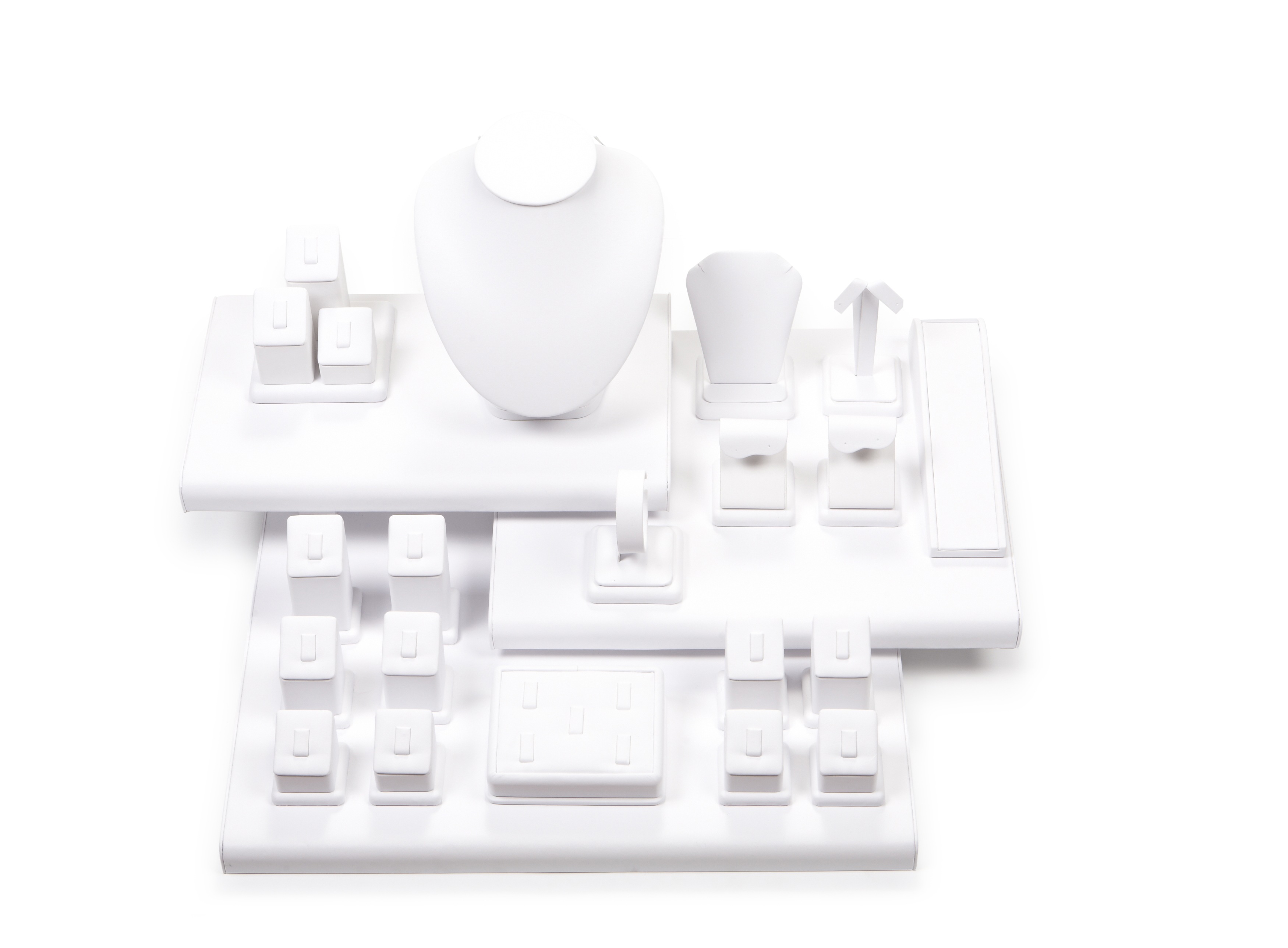 White Leatherette Showcase Display Set