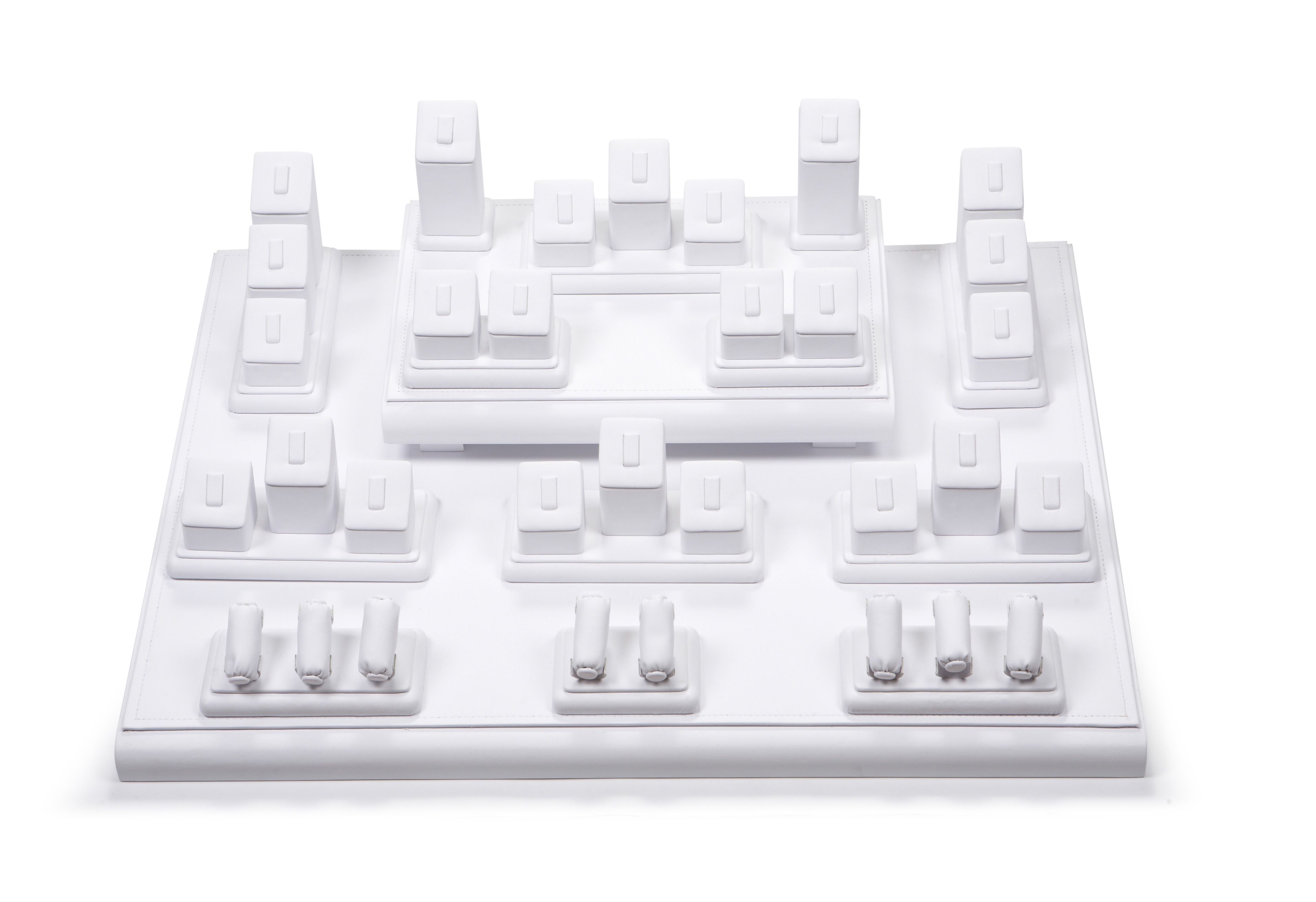 White Leatherette Showcase Display Set