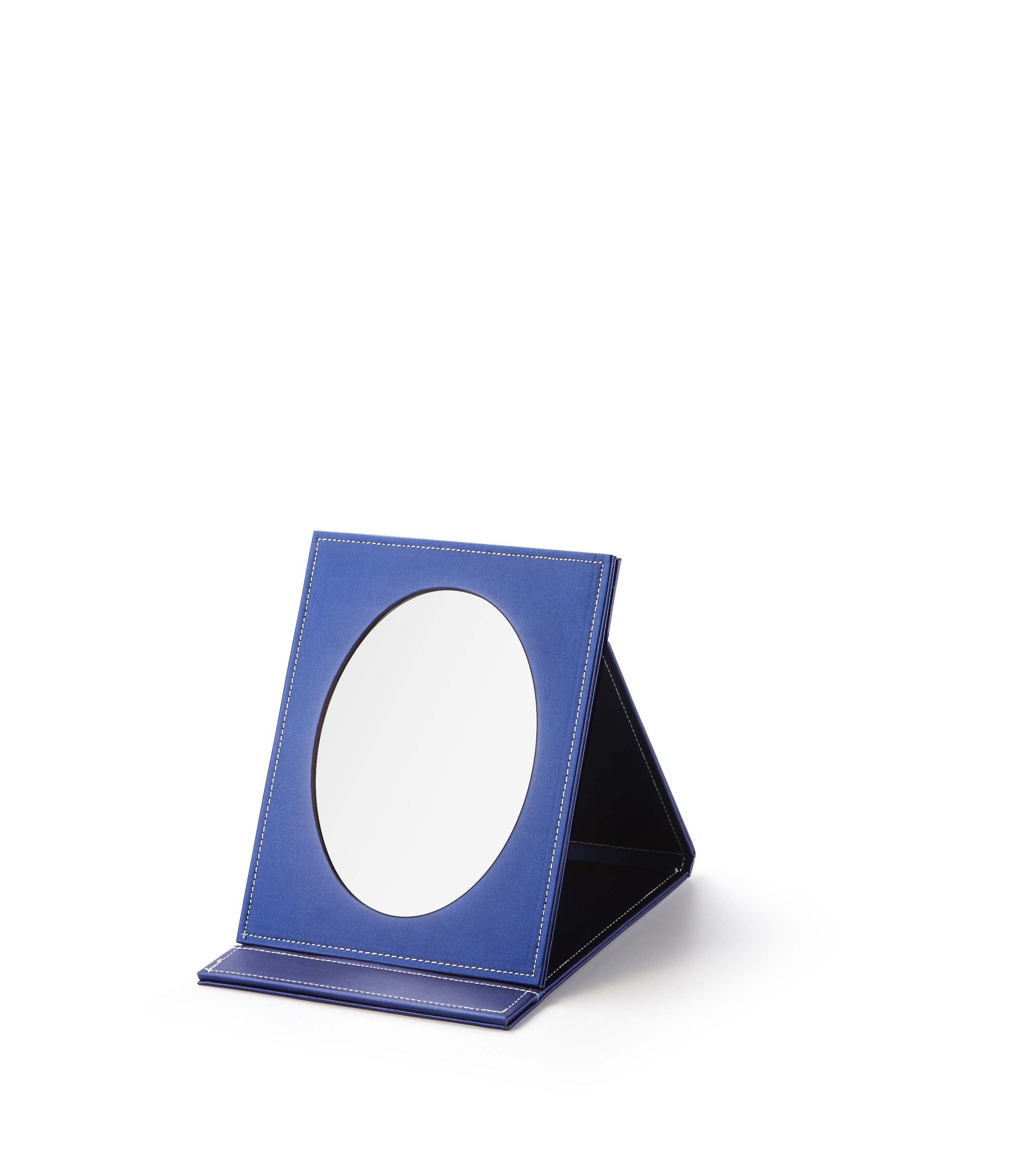 Navy Leatherette Small Oval Foldable Mirror