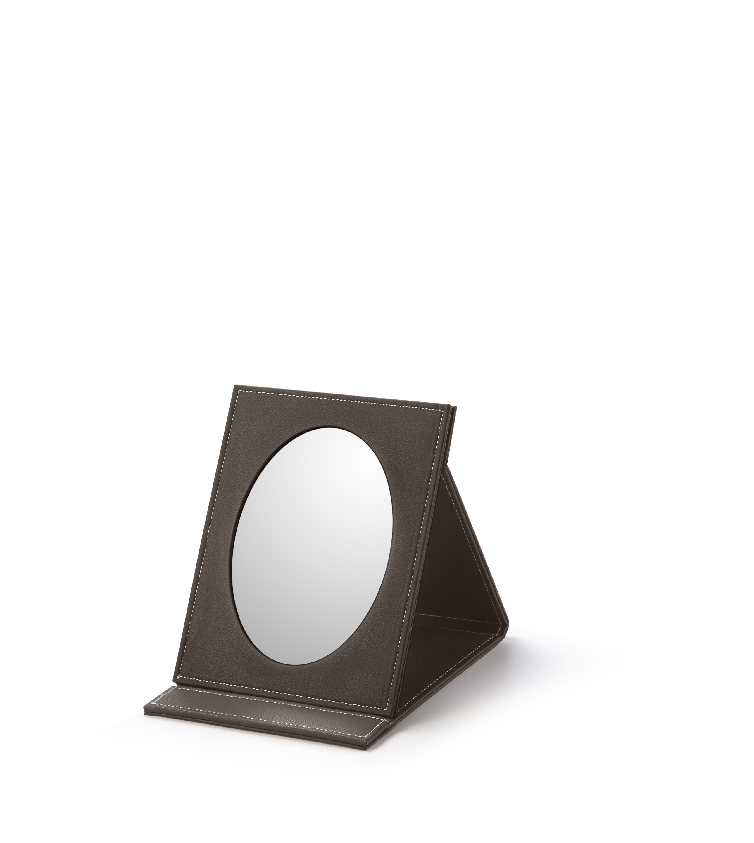Chocolate Leatherette Small Oval Foldable Mirror