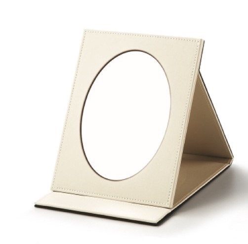 Chocolate/Beige Leatherette Small Oval Foldable Mirror