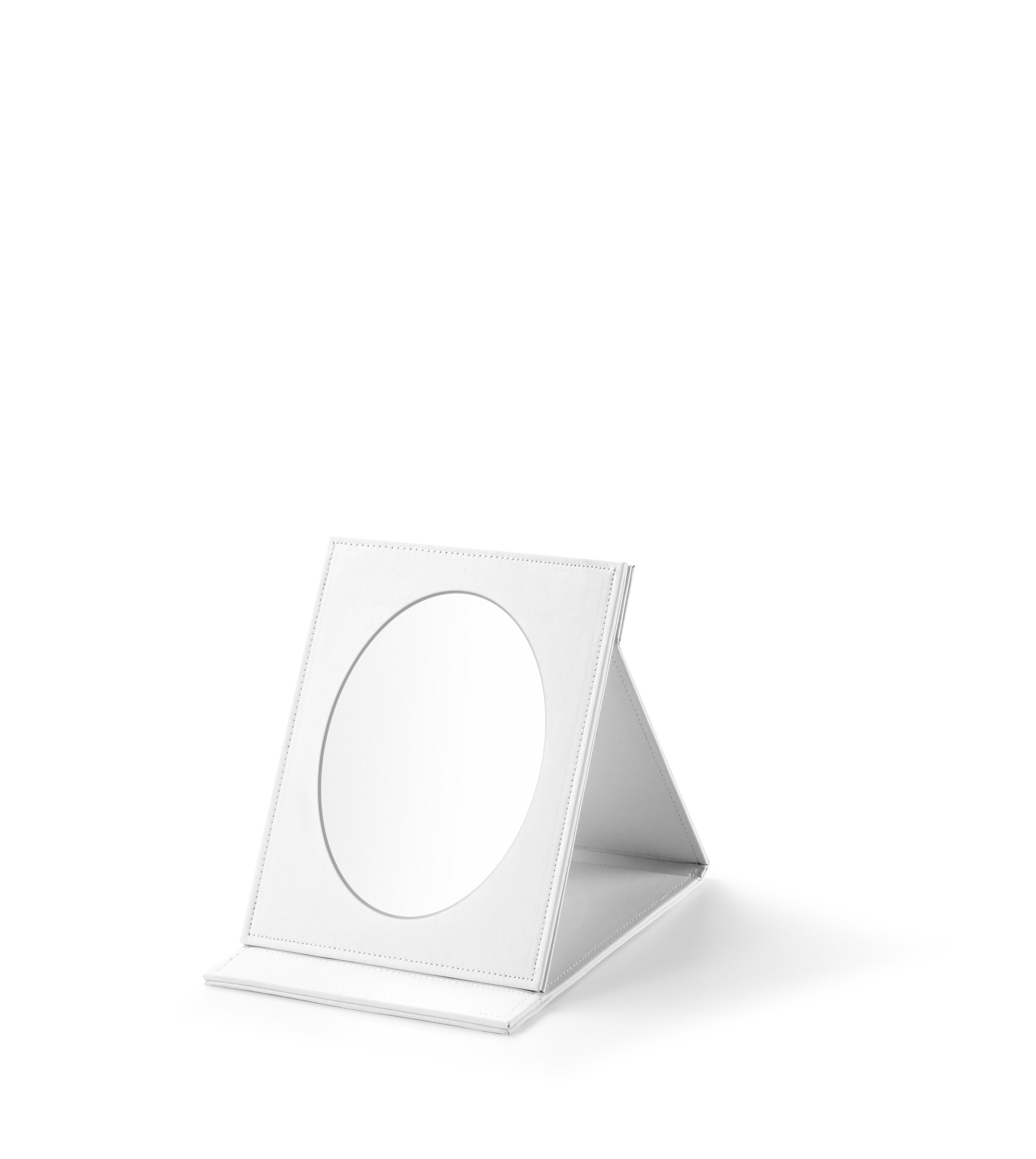 White Leatherette Small Oval Foldable Mirror