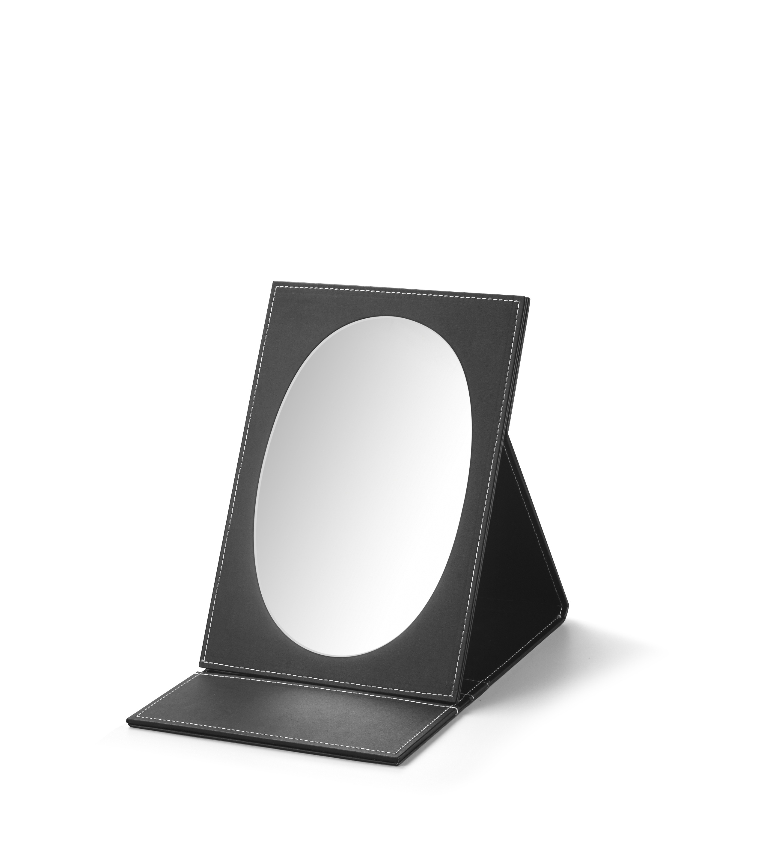 Black Leatherette Large Oval Foldable Mirror