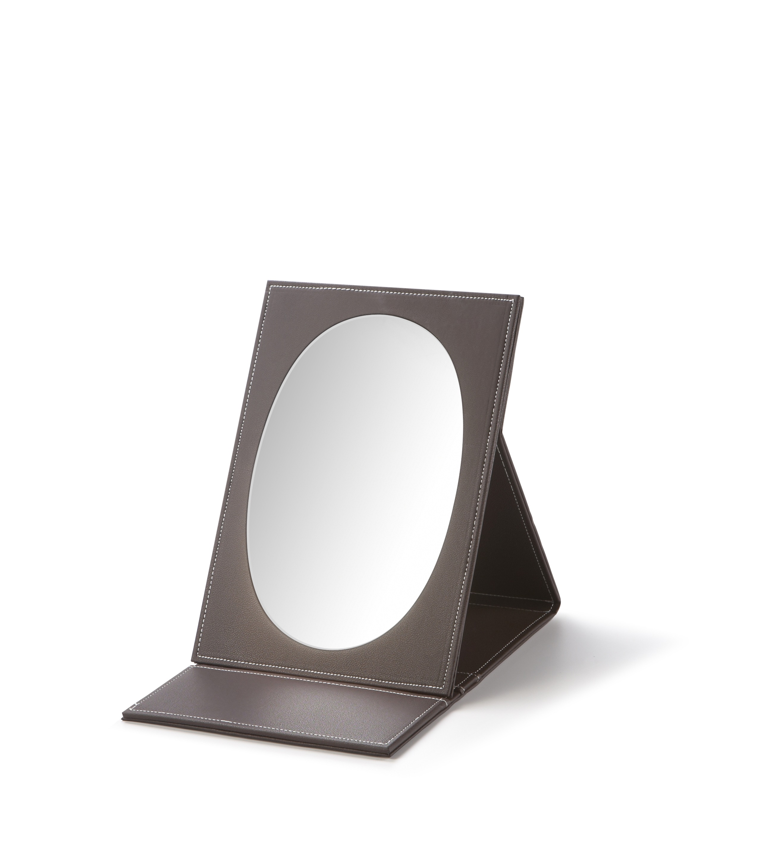 Chocolate Leatherette Large Oval Foldable Mirror