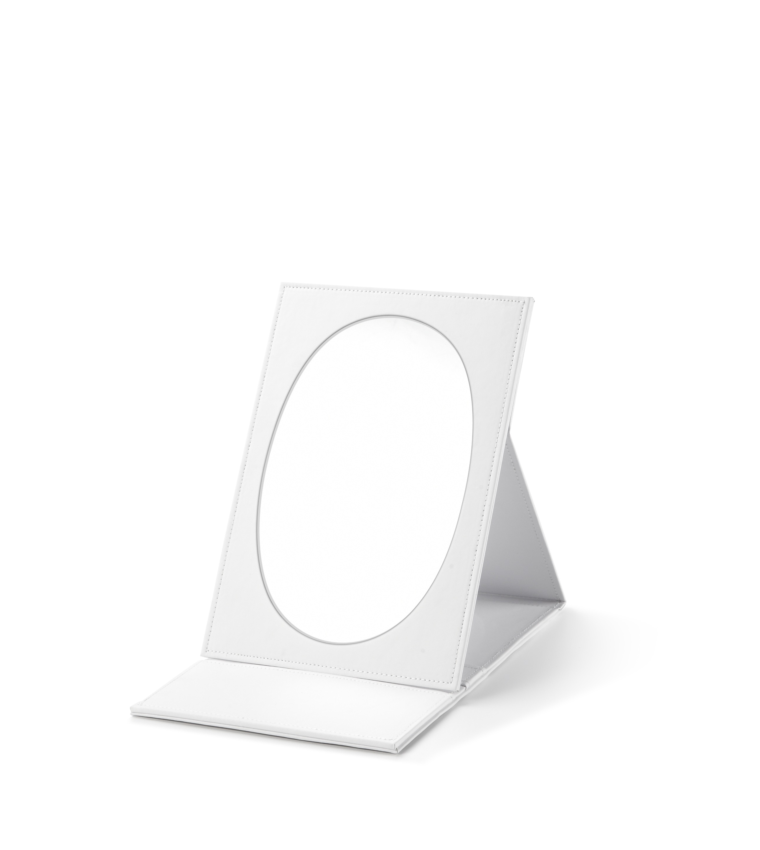 White Leatherette Large Oval Foldable Mirror