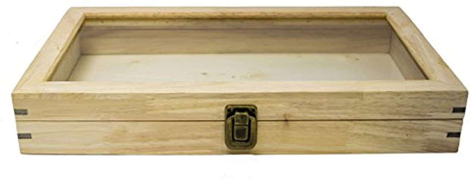 Glass Top Natural Wood Box, Hinged with Latch