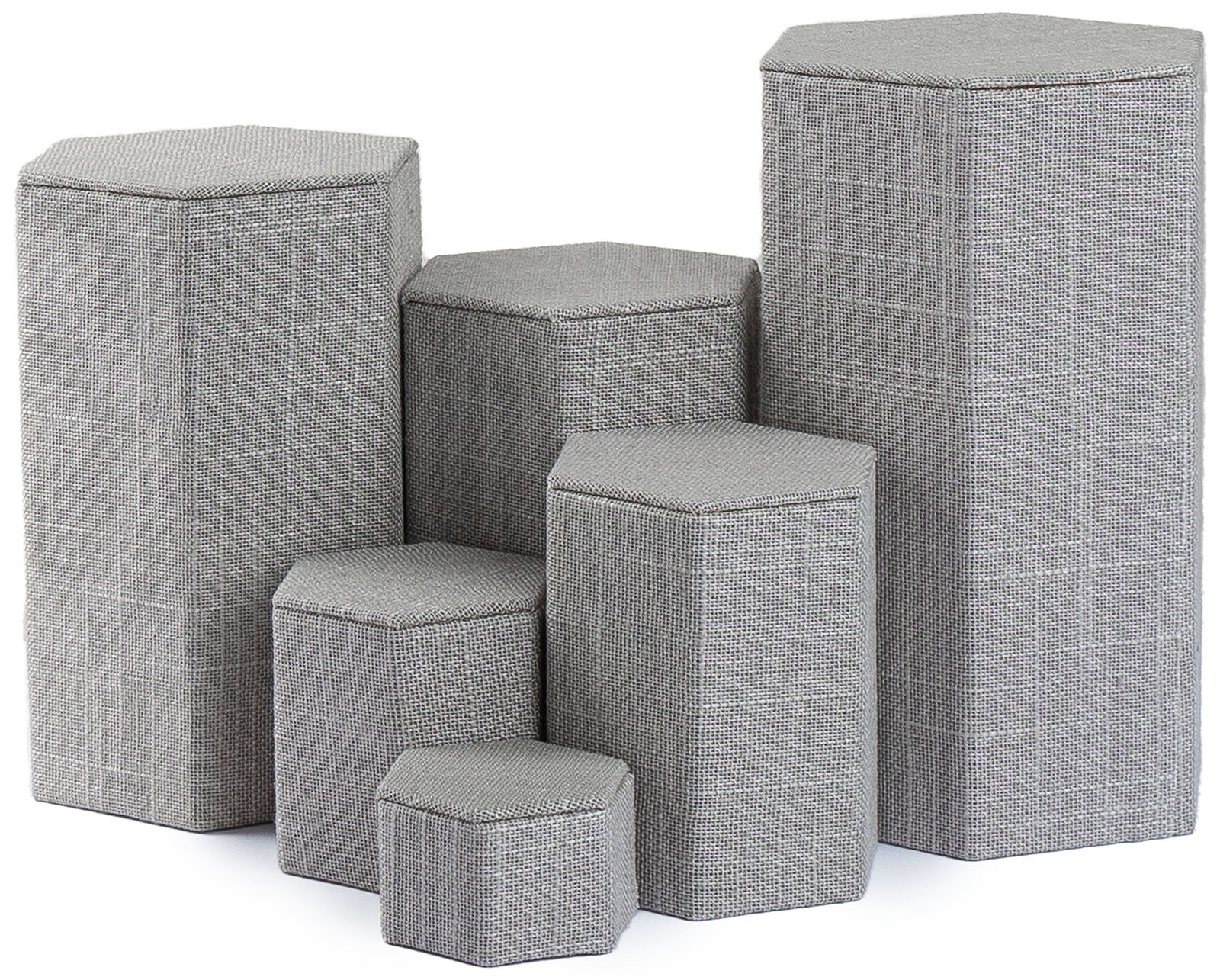 Novel Box Leatherette 6 Pc Hexagonal Risers In Gray Linen