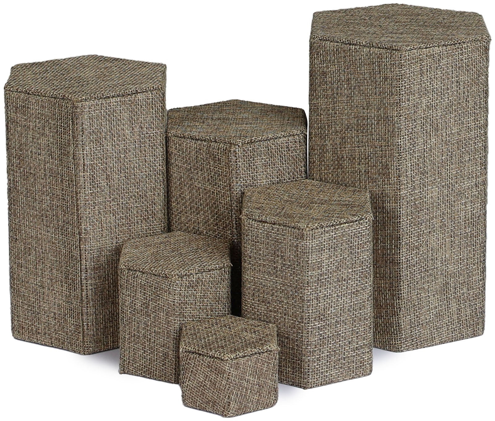 Novel Box Leatherette 6 Pc Hexagonal Risers In Burlap