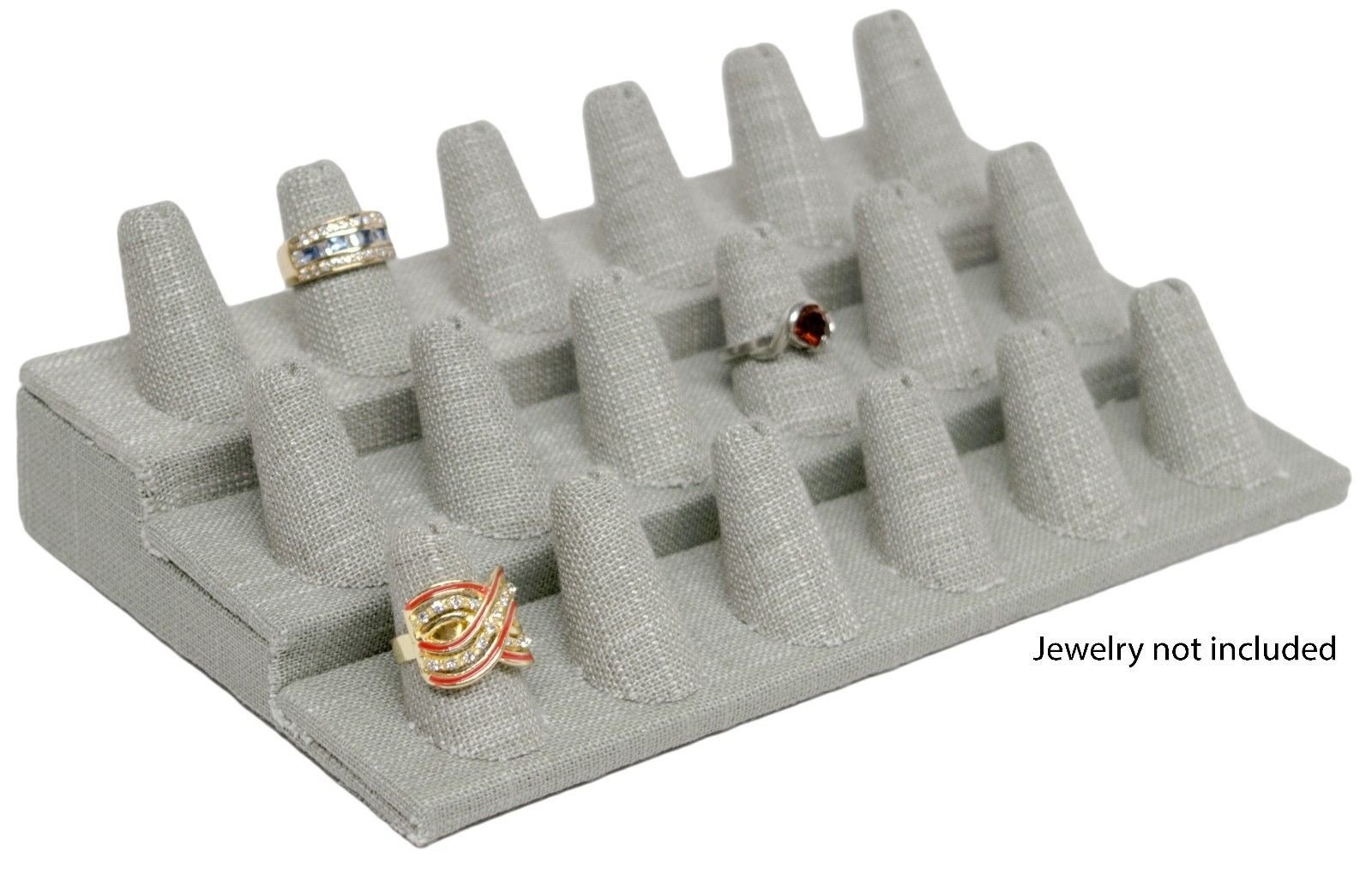 Novel Box™ 18 Finger Ring Stand Holder Jewelry Display 8.25X4.75X2.5" In Grey Linen