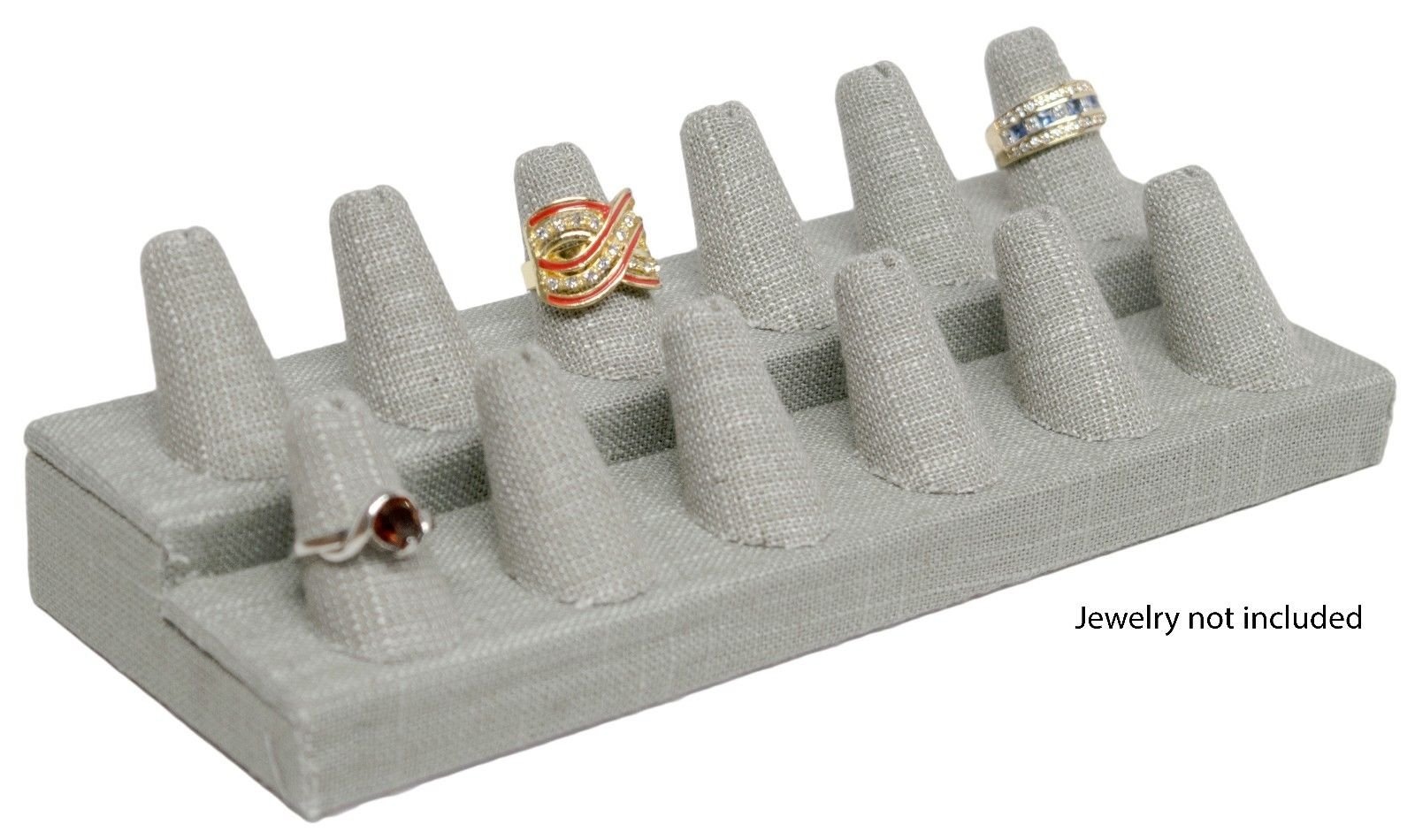 12 Finger Ring Stand Holder Jewelry Display Grey Linen