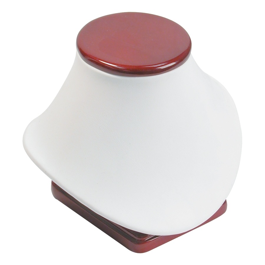 Novel Box Red Rosewood/White Leatherette Jewelry Necklace Display Bust