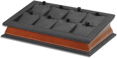 Black leatherette & Brown Wood 8 Pendant Tray