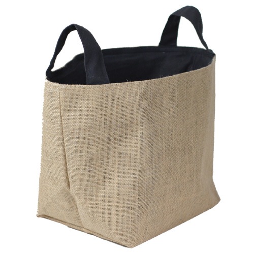 Burlap Storage Basket with Black Cotton Lining