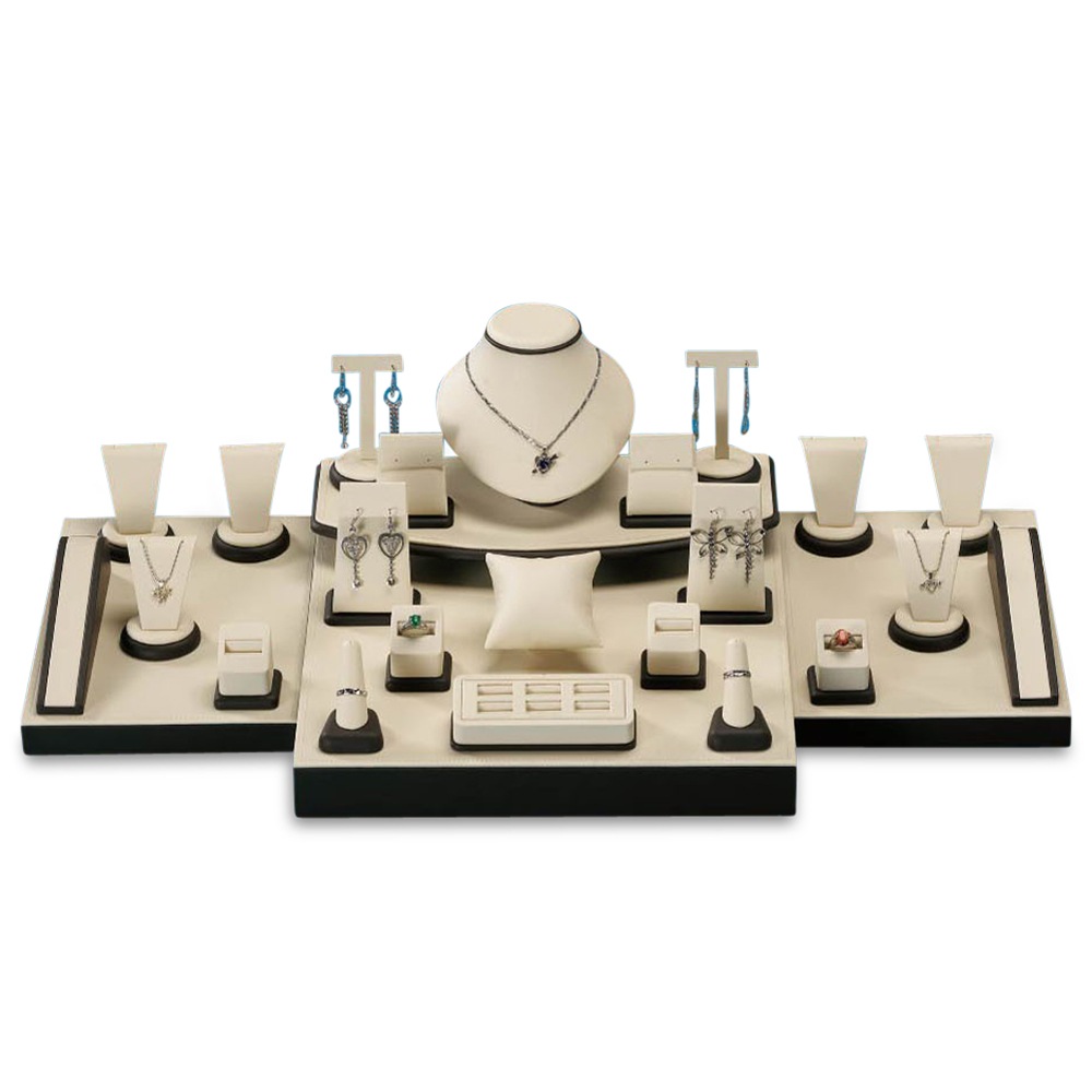 Chocolate/Beige Leatherette Showcase Display Set