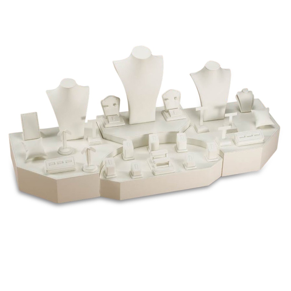 White Leatherette Showcase Display Set