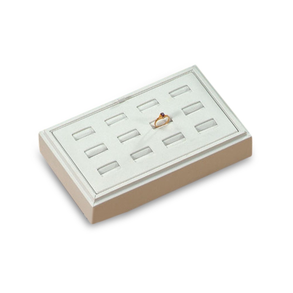 White Leatherette 12 Ring Slot Tray