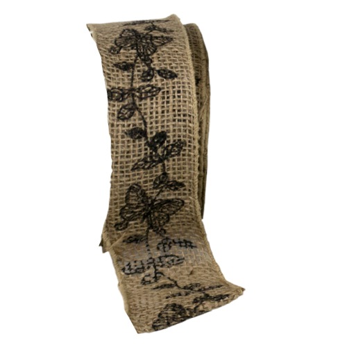 Wired Burlap Jute Ribbon with Butterfly Print
