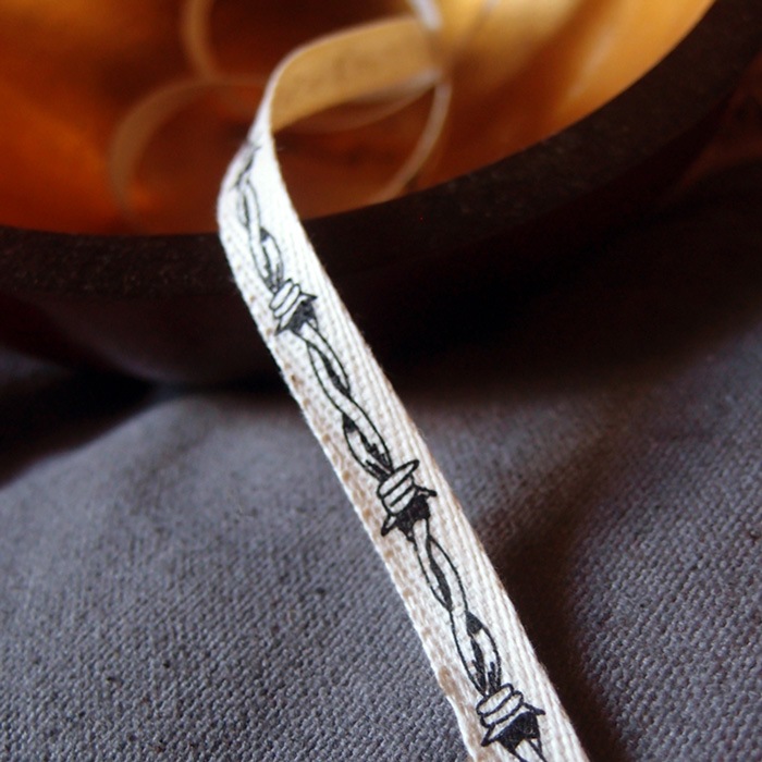 Cotton Ribbon with Barbed Wire Print
