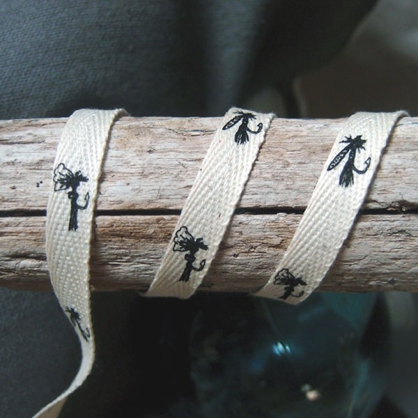 Cotton Ribbon with Black Fish Line Print