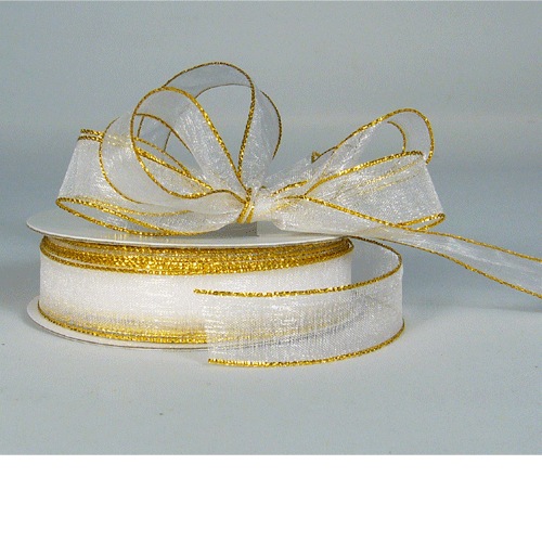 White Sheer Ribbon with Gold Edge