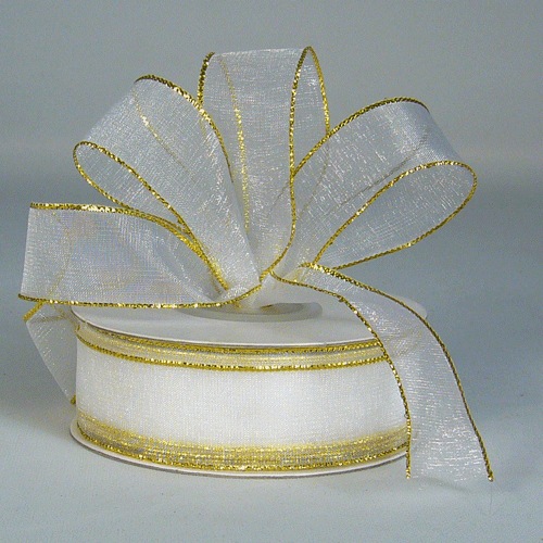 White Sheer Ribbon with Gold Edge