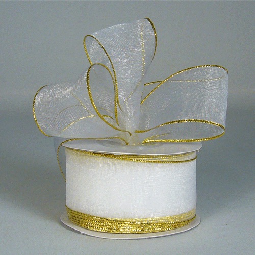 White Sheer Ribbon with Gold Edge
