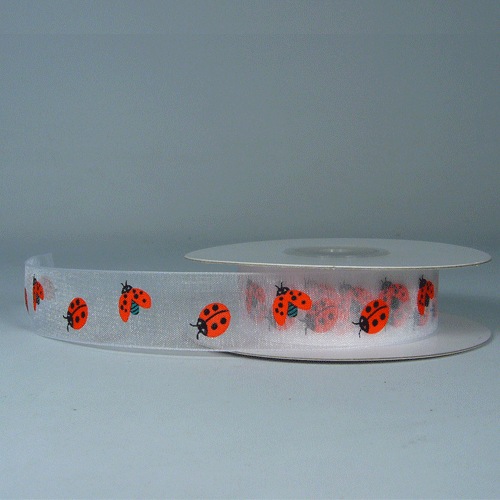 White Sheer with Lady Bug Print Ribbon
