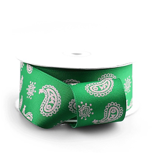 Green Ribbon with Pink Paisley Print