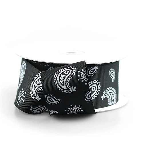 Black Ribbon with White Paisley Print