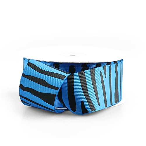 Blue on Black Zebra Print Ribbon