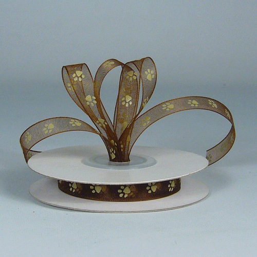 Chocolate Sheer Ribbon with Toffee Paw Print