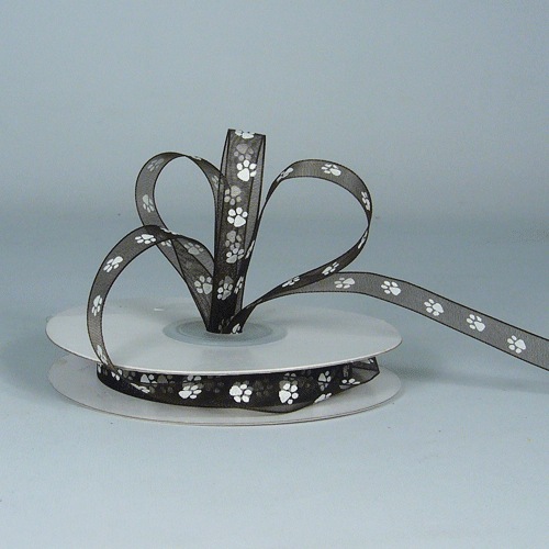 Black Sheer Ribbon with White Paw Print