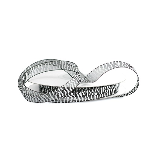 Black Sheer Ribbon with White Zebra Print