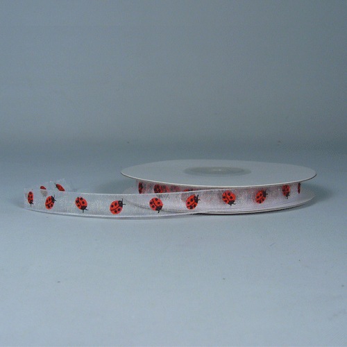 White Sheer with Lady Bug Print Ribbon