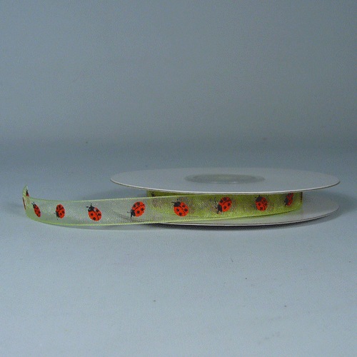 Lime Green Sheer with Lady Bug Print Ribbon