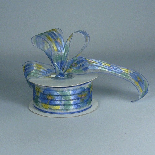 Satin Stripes on Sheer Pansies Ribbon