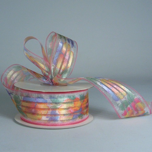Satin Stripes on Sheer Pansies Ribbon