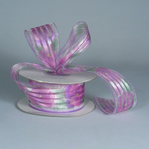 Satin Stripes on Sheer Pansies Ribbon