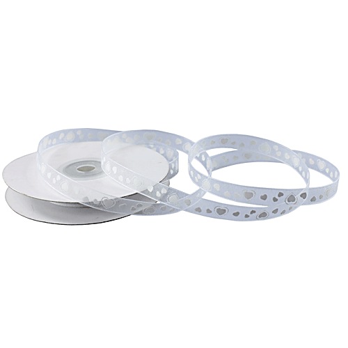 White Sheer Ribbon with White Hearts