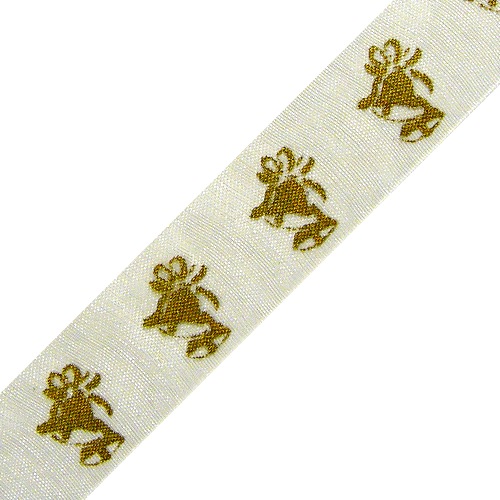 White with Gold Wedding Bell Print Ribbon