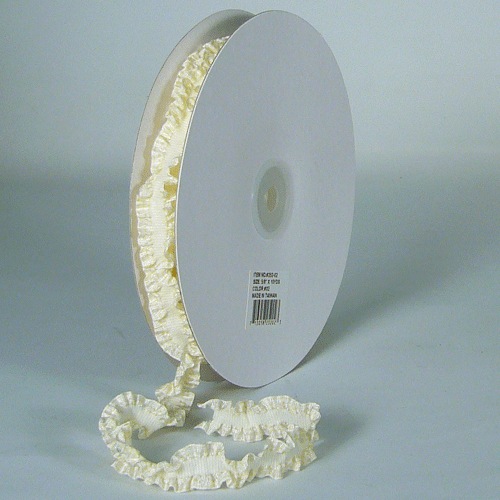 Ivory Gingham Ruffled Ribbon Stetch Trim Ribbon