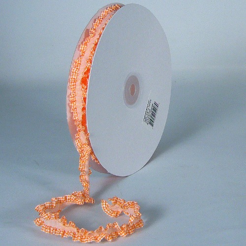 Orange Gingham Ruffled Ribbon Stetch Trim Ribbon