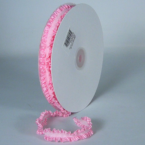 Light Pink Gingham Ruffled Ribbon Stetch Trim Ribbon
