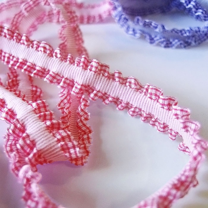 Hot Pink Gingham Ruffled Ribbon Stetch Trim Ribbon